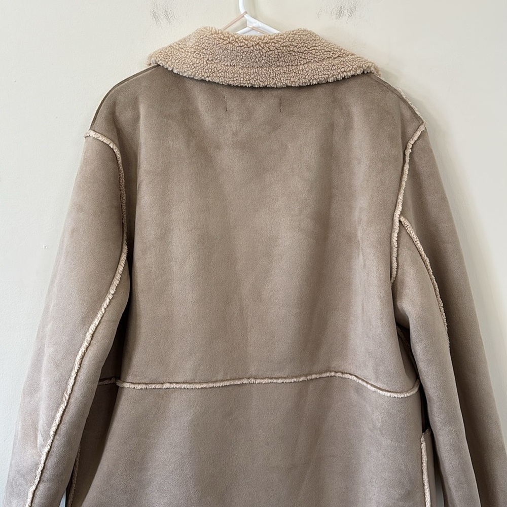 ZARA Contrasting Fleece Suede Long Coat Size Large - Picture 10 of 14